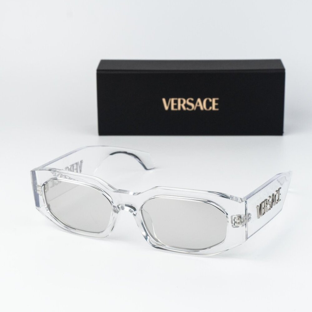 Versace Men Sunglasses Transparent Clear Mirror Silver Rectangle VE4489U 148/8V